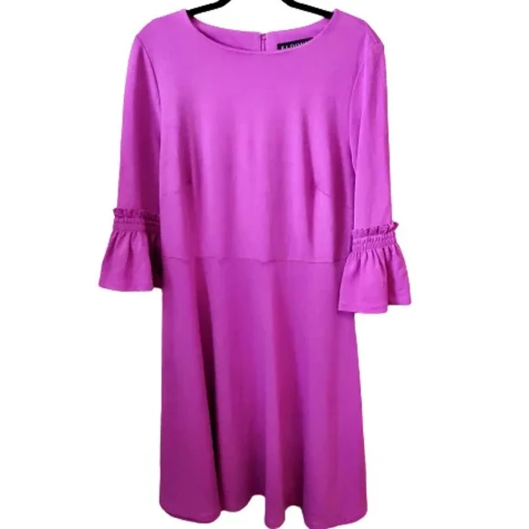 Eloquii Fit & Flare Dress 3/4 Smocked Flared Sleeve Magenta Ponte Knit Size 14 - Picture 9 of 10